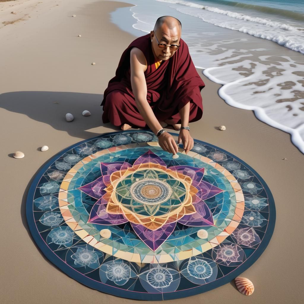 Sacred Geometry: Mandala Beach Scene with Geometric Forms
