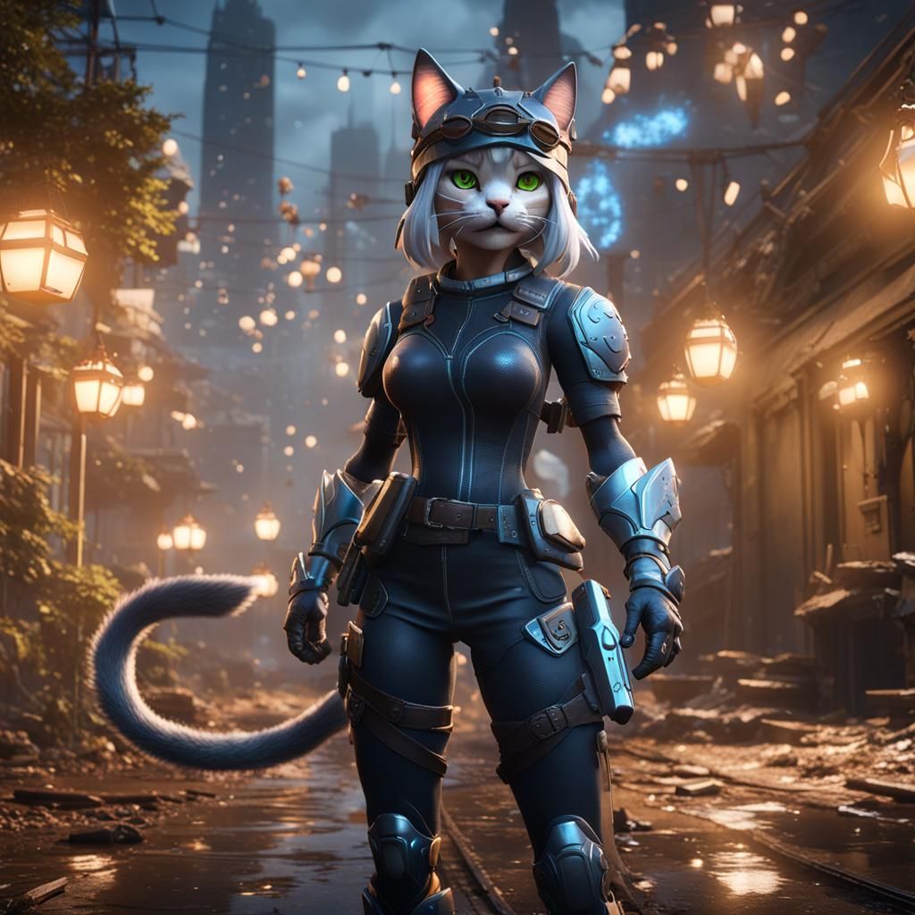 Detailed 3D Catgirl in Cinematic Style