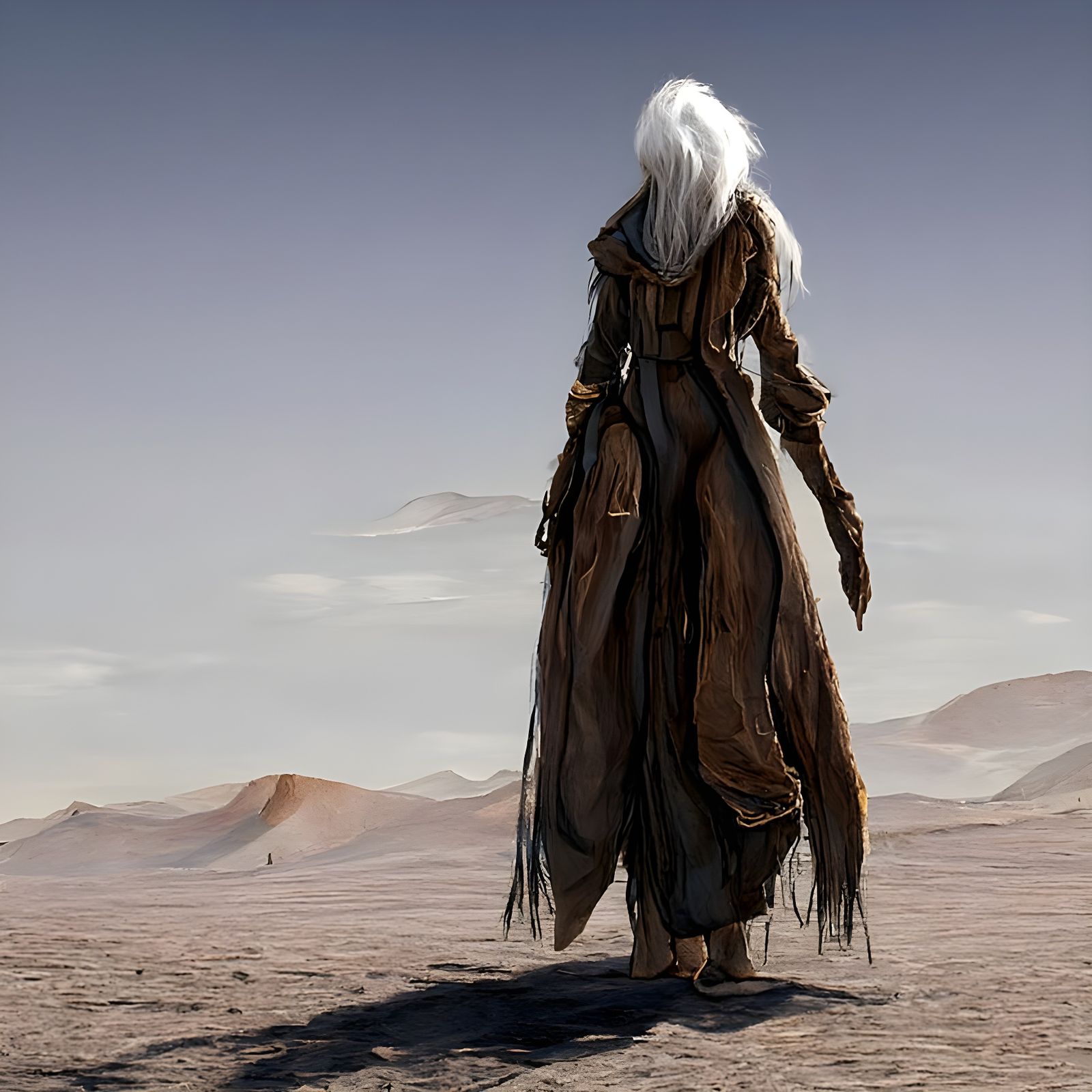 Fantasy Character Walking Through Barren Desert