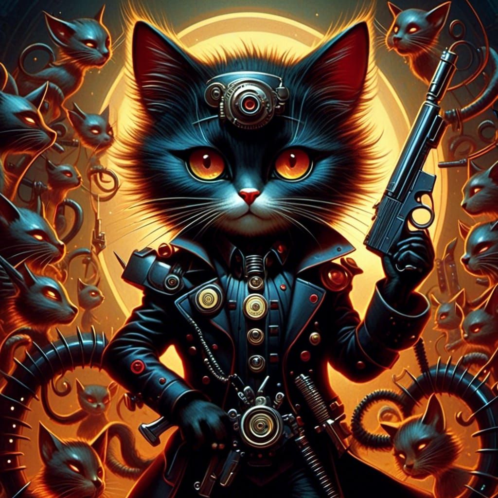 Goth Punk Spy Cat in Art Brut Style