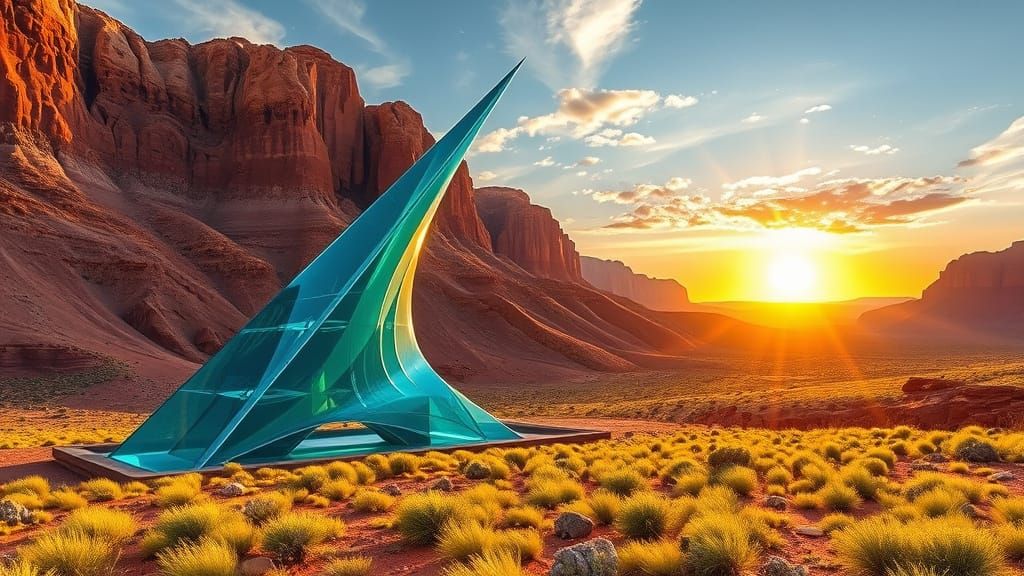 Futuristic Glass Sculpture Rises from Red Rock Valley