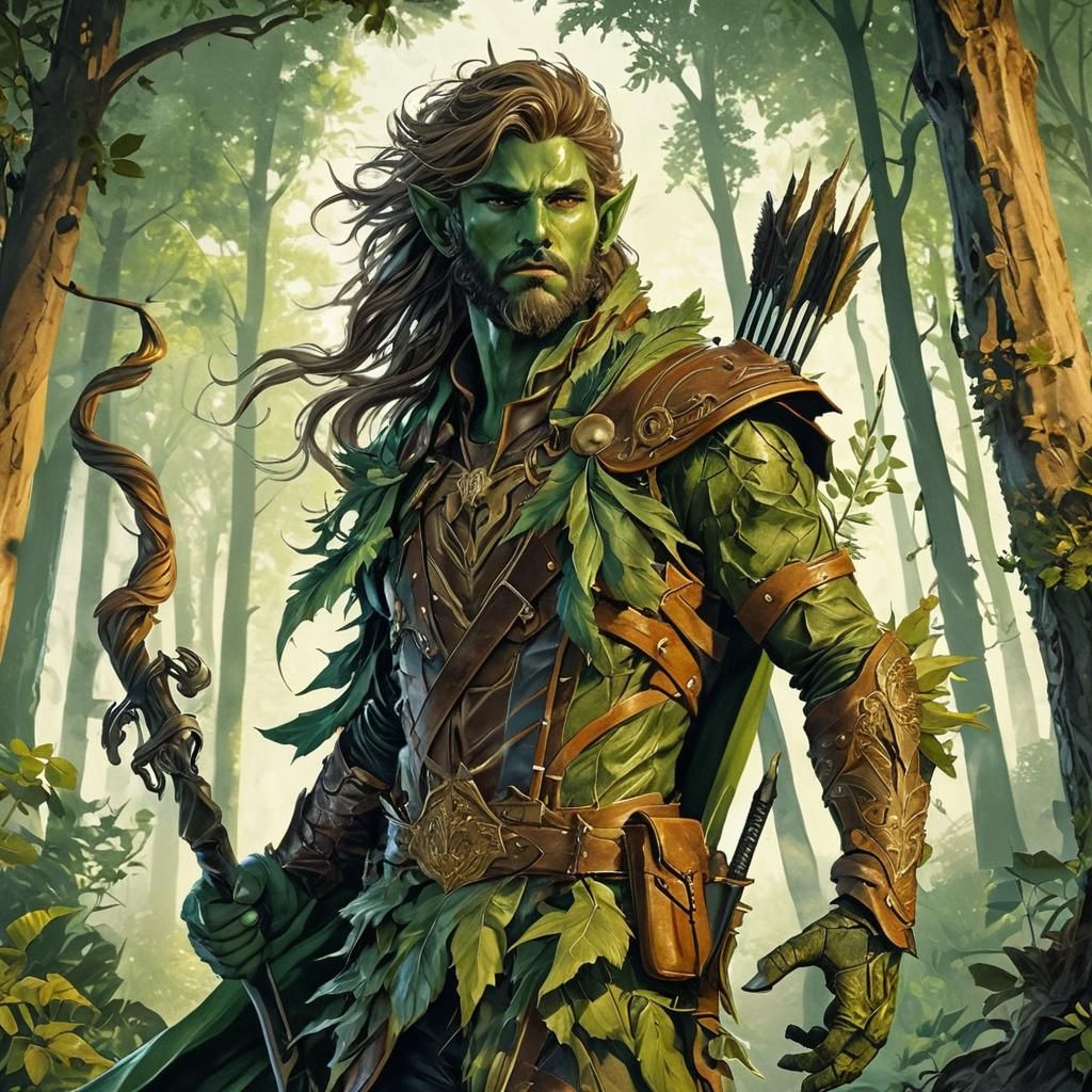 Semi-Realistic Fantasy Portrait of a Green-Skinned Warrior i...