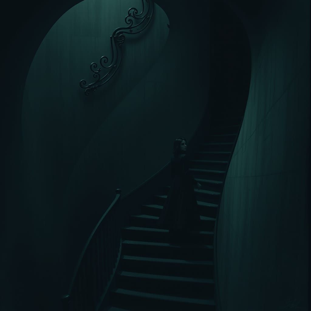 Eerie Staircase Scene Inspired by Hitchcock's Vertigo