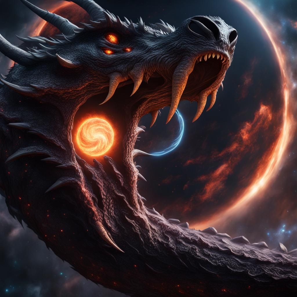 Cosmic Dragon Eating Black Hole in Space