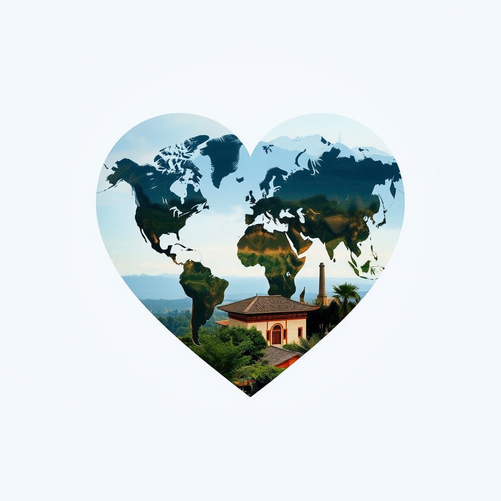 Heart and World Double Exposure Digital Art