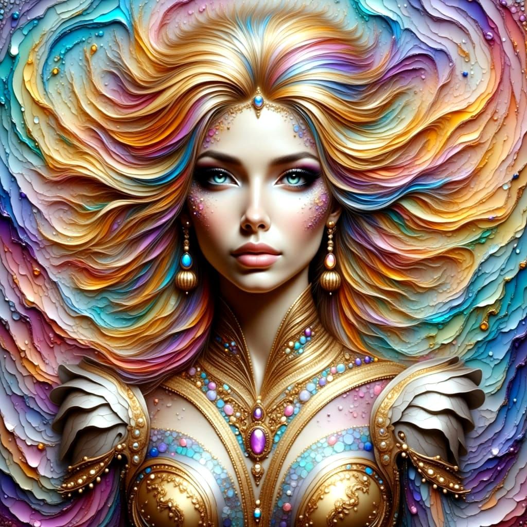 Sultry Blonde Goddess in Vibrant Pastel Crinkled Relief