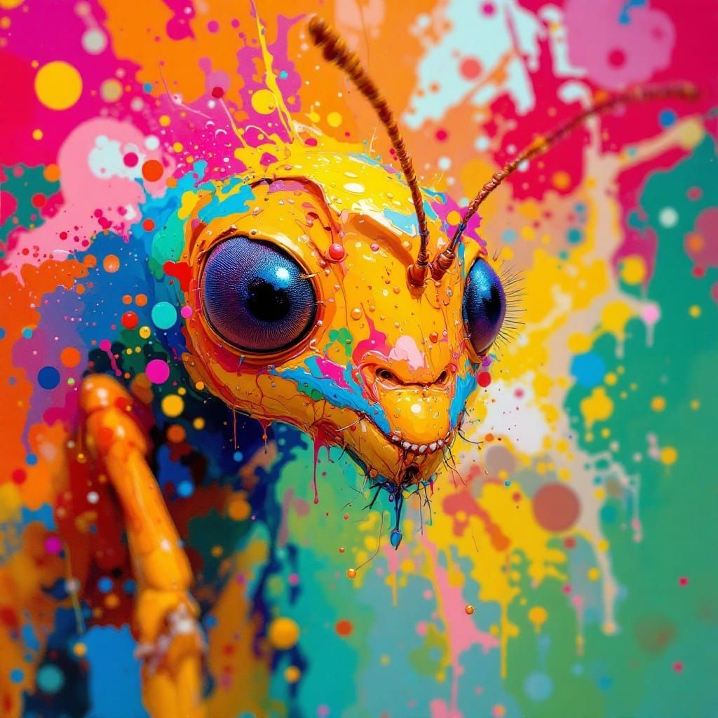 Vibrant Hyperrealistic Ant in Neo-Expressionist Style