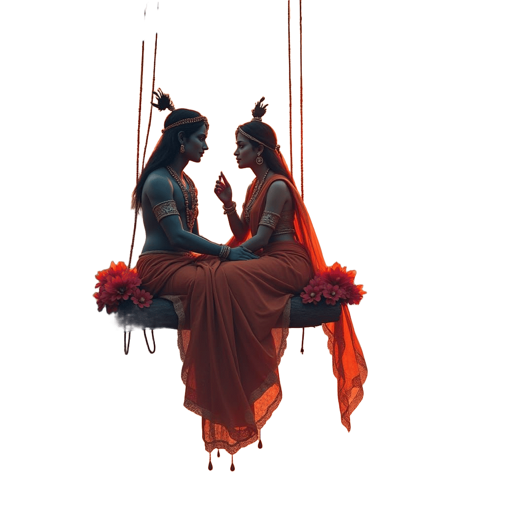 Radha Krishna Beside Yamuna in Detailed Digital Painting