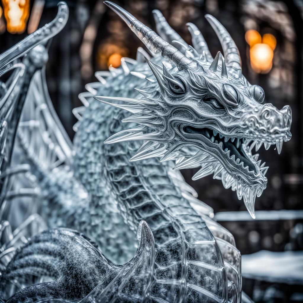 Hyperrealistic Ice Dragon Sculpture in HDR