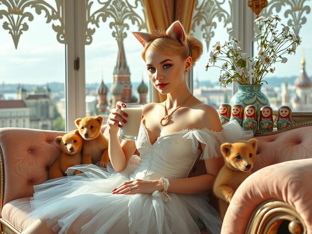 Woman with Cat Ears Lounging in Moscow