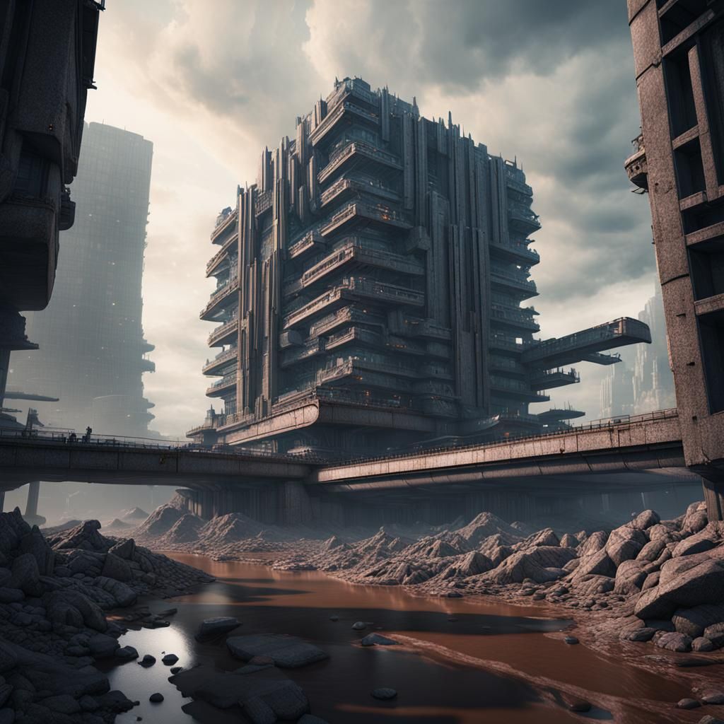 Colossal Brutalist Megastructure in Detailed Matte Painting