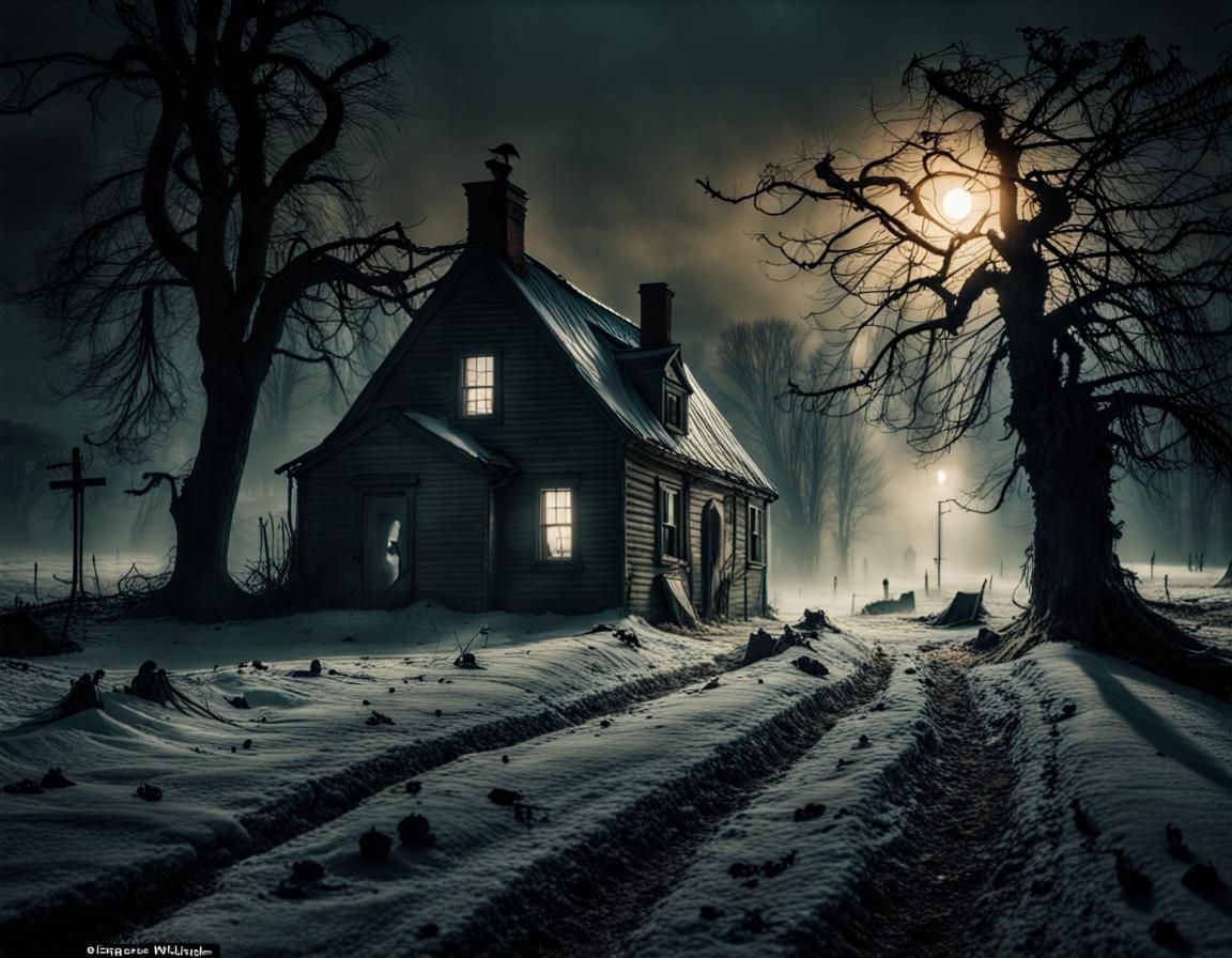 Eerie Haunted Village Scene by Greg Rutkowski