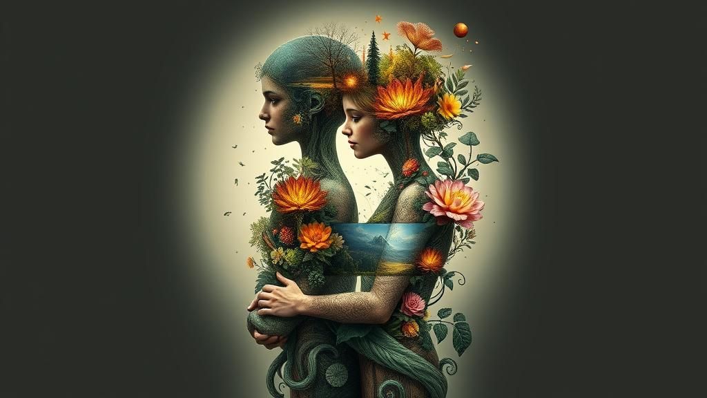 Intertwined Figures Reveal Surreal Mindscape Concept Art