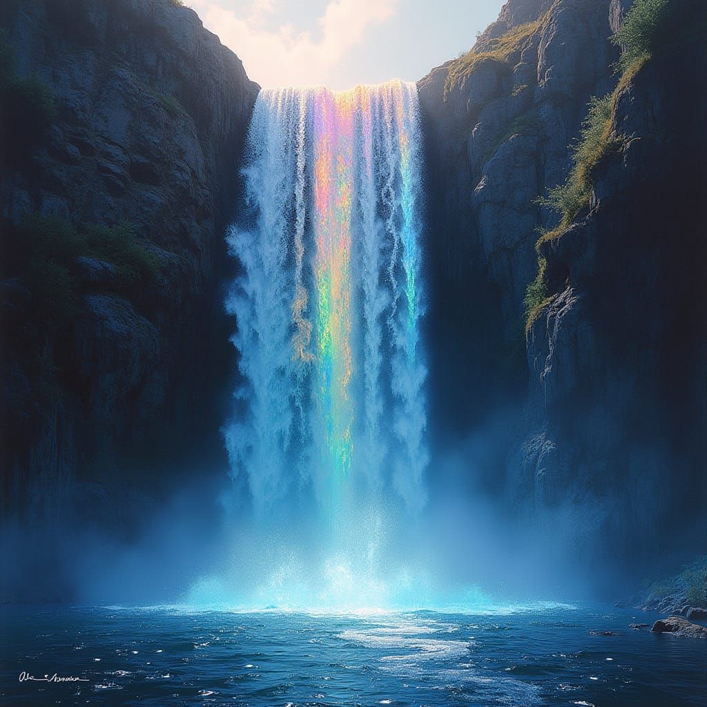 Glistening, Iridescent Waterfall in Shattered Chrome Hues