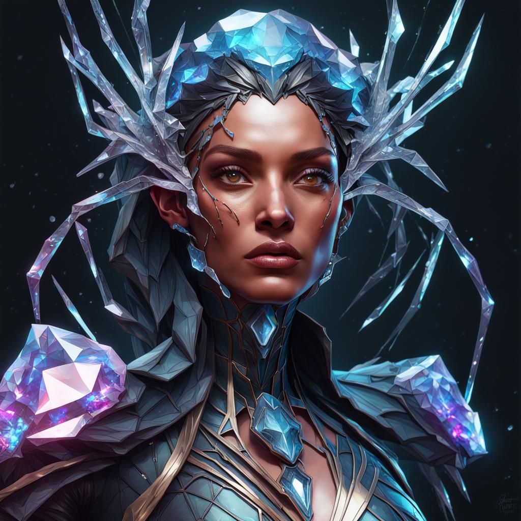 Crystallized Spider-Woman Portrait in Hyperdetailed Splash A...