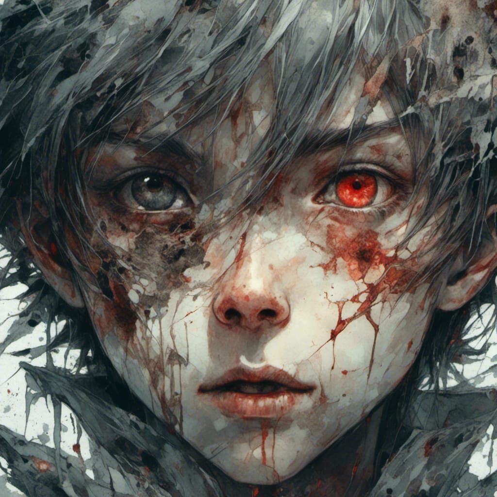 Anime Boy Expression in Macabre Style