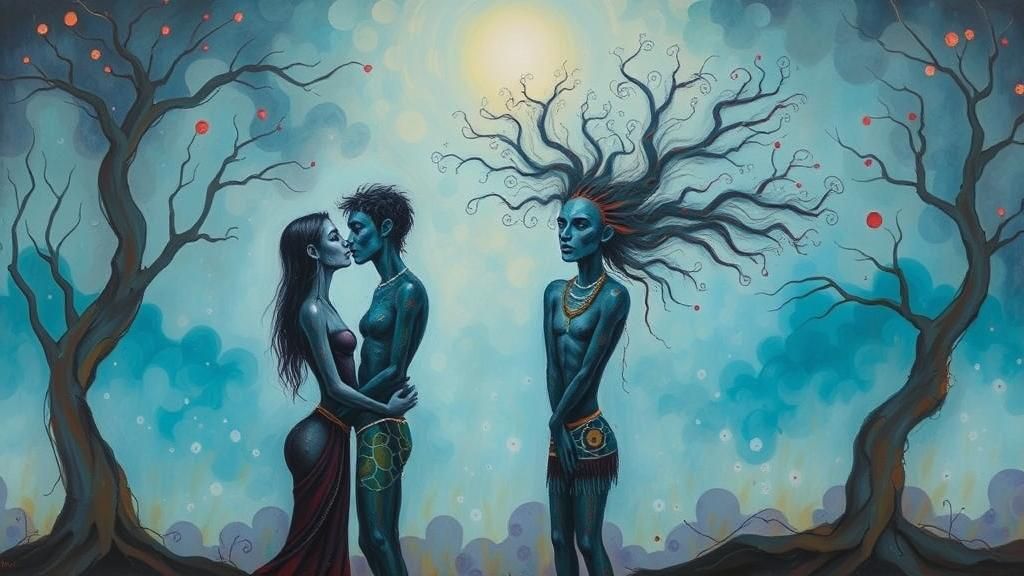 Dreamlike Aboriginal Art: Ancestral Being in Swirling Patter...