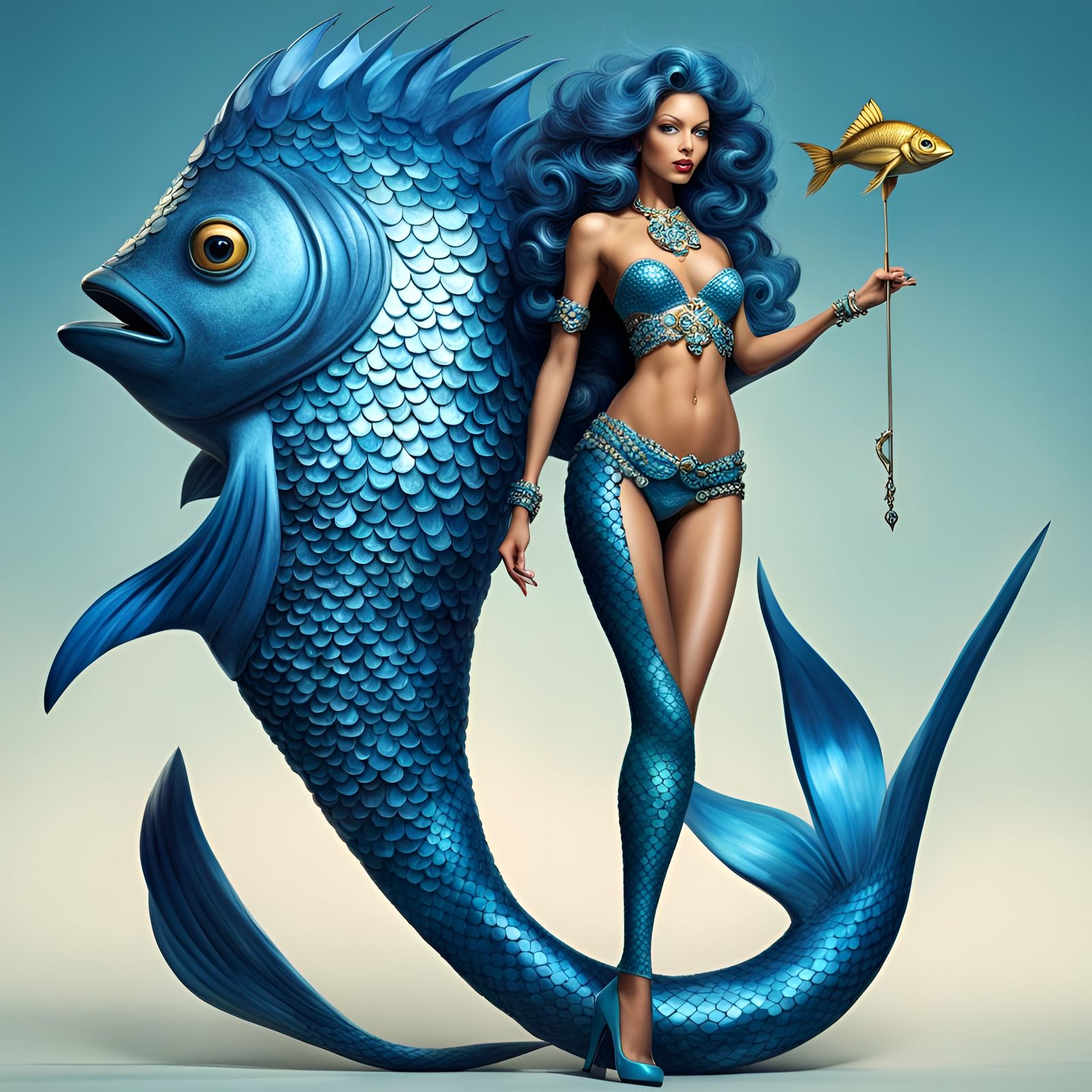 Anthropomorphic Mermaid Character with Human Legs