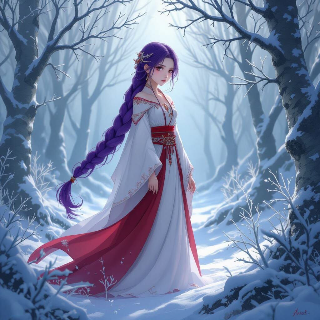Goddess of Ice and Fire Rumi in Snowy Forest