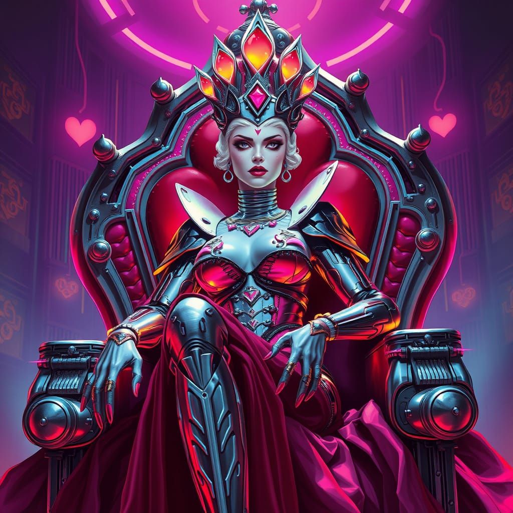 Futuristic Queen of Hearts in Cyberpunk Style
