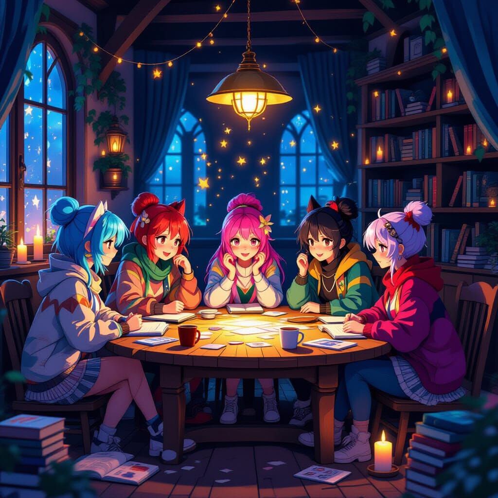 Anime Characters in Cozy Digital Room