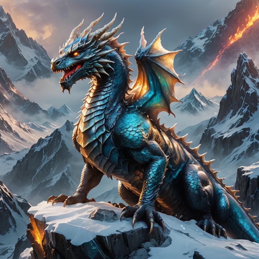 Icy Mountain Dragon in Resin Sculpture Style