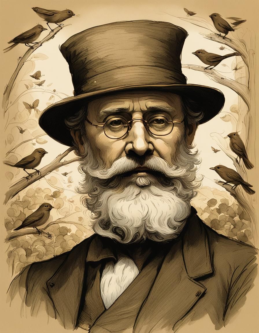 Whimsical Sepia Portrait with Animals