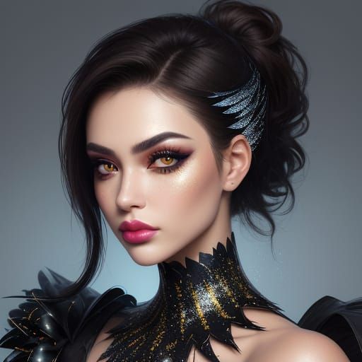 Artistic Portrait of Woman with Dramatic Makeup and Glitter