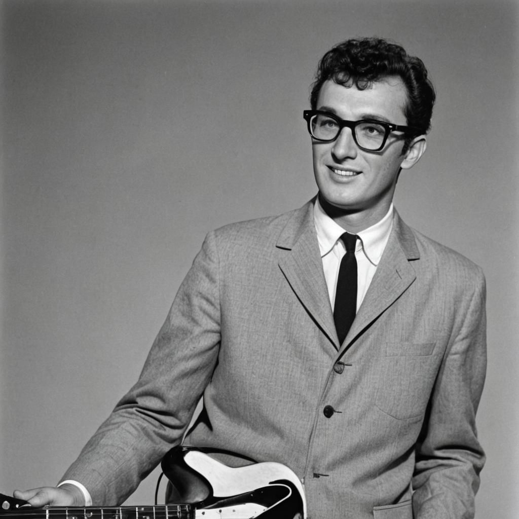Buddy Holly Portrait in Black and White