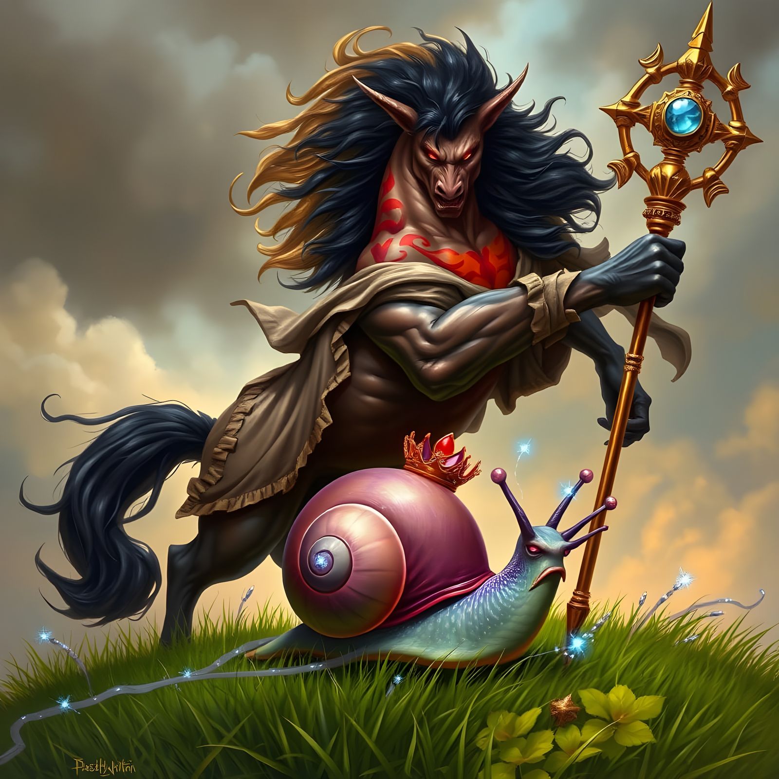 Mystical Centaur Unleashes Fury in Dreamlike Landscape