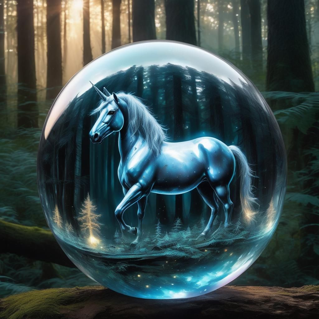 Cosmic Unicorn in Crystal Ball, Matte Painting