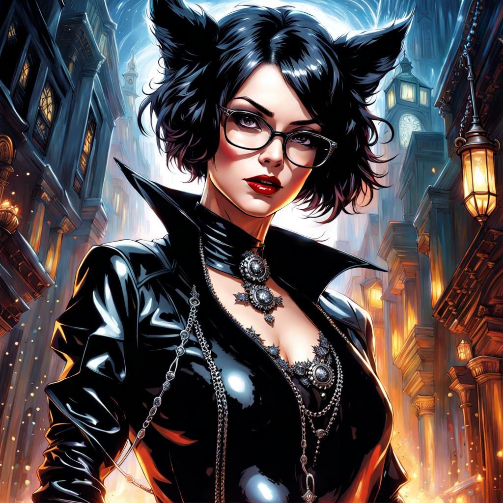 Gothic Woman with Dogs in Splash Art Style