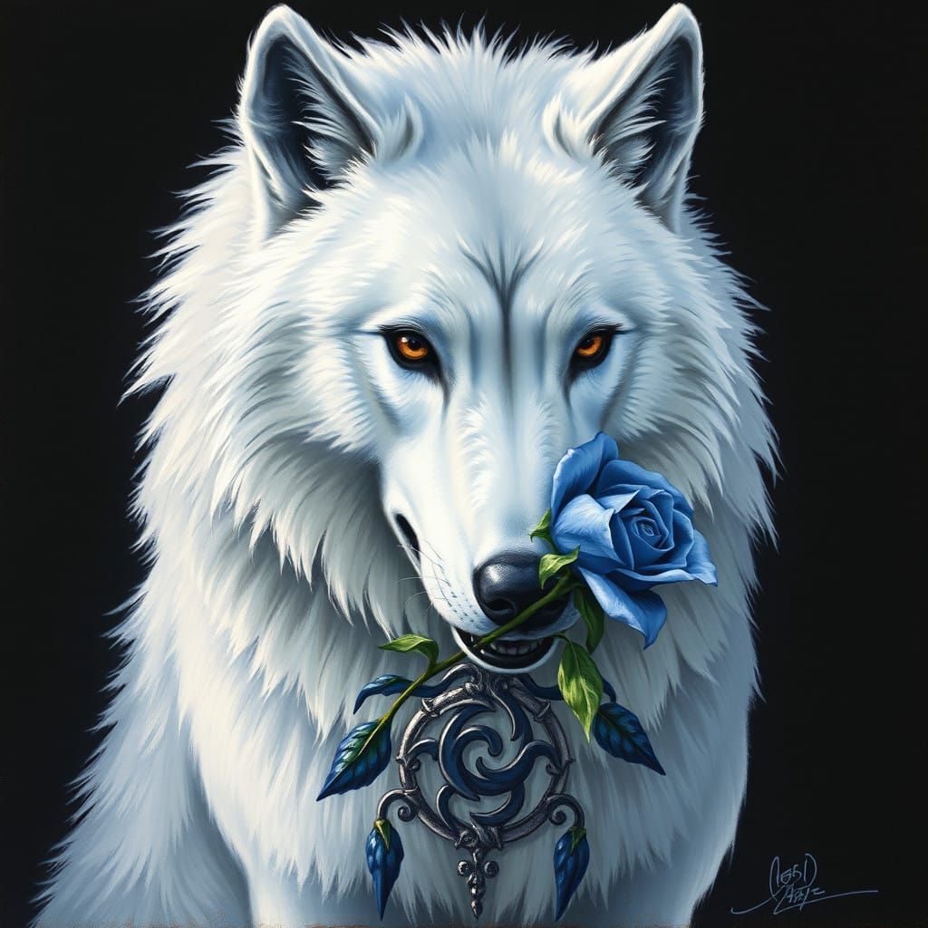 Majestic White Direwolf Embodies Ancient Power with Silver S...