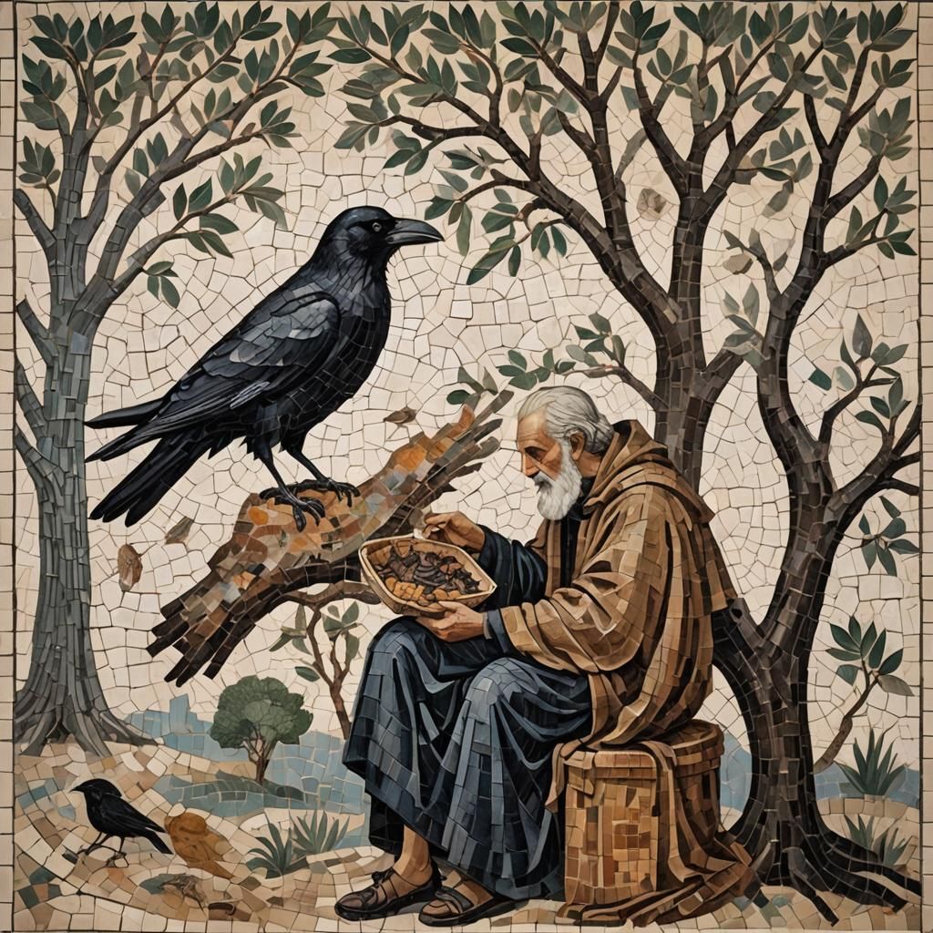 Mosaic of Isaiah Fed by Crows