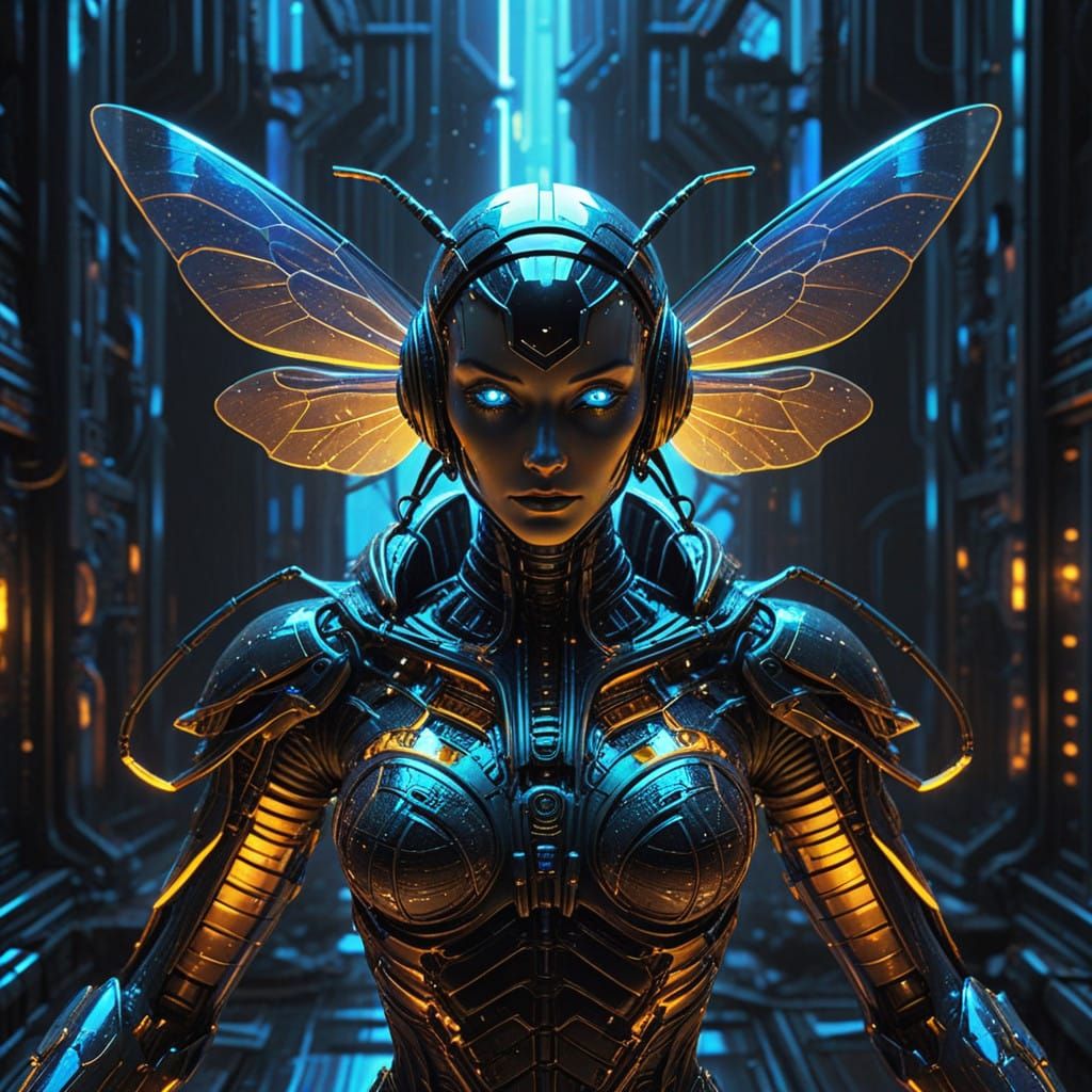 Cyberpunk Queenbee Born from Toxic Honeycomb