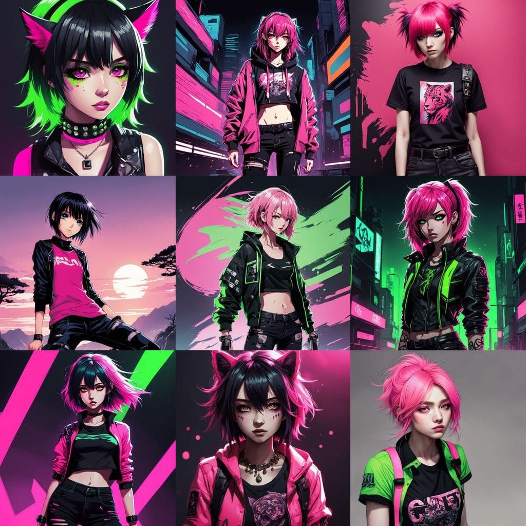 Neon Emo Girl in Cheetah Print