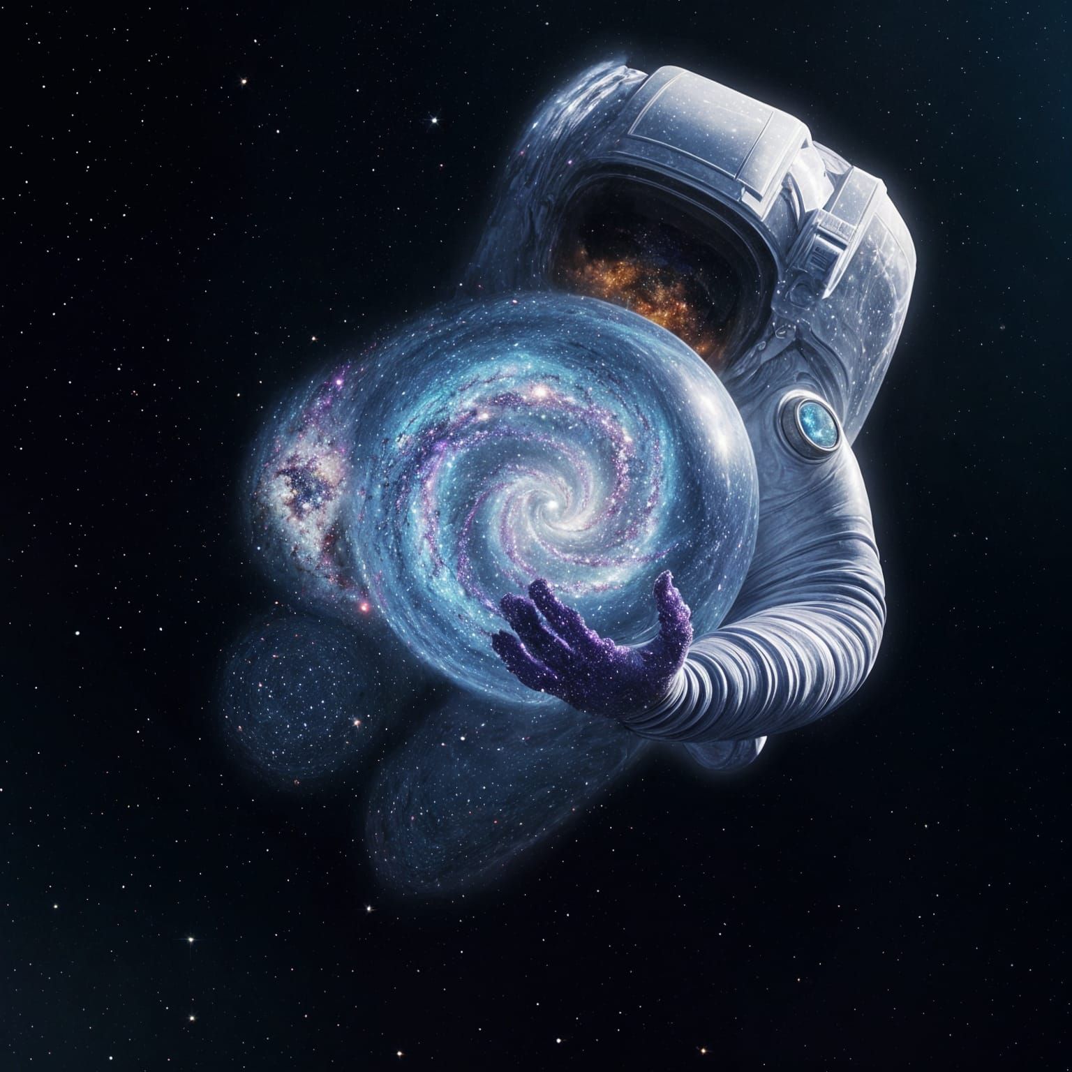 Astronaut Holds the Galaxy in Cosmic Hand