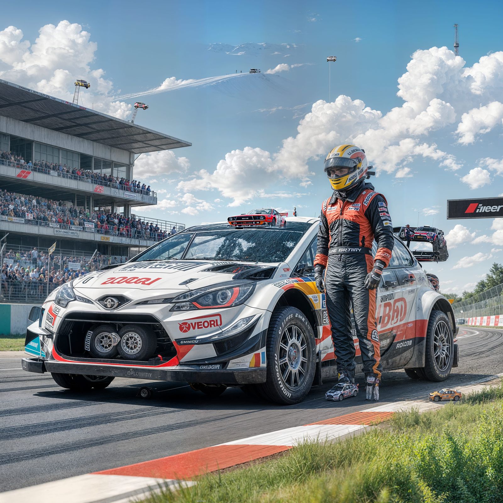 Rally Driver and Modified Car at Start Line