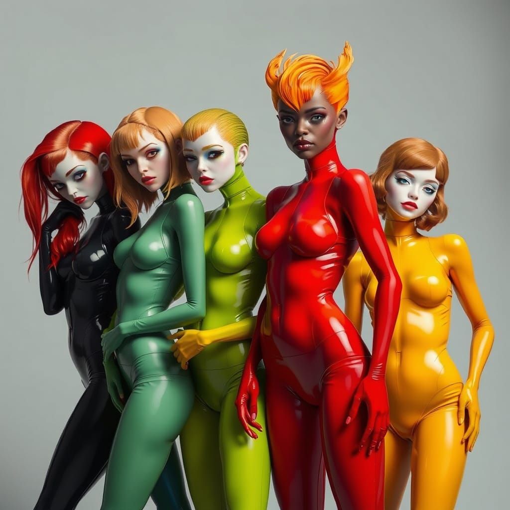 Vibrant Figures in Futuristic Surrealist Style