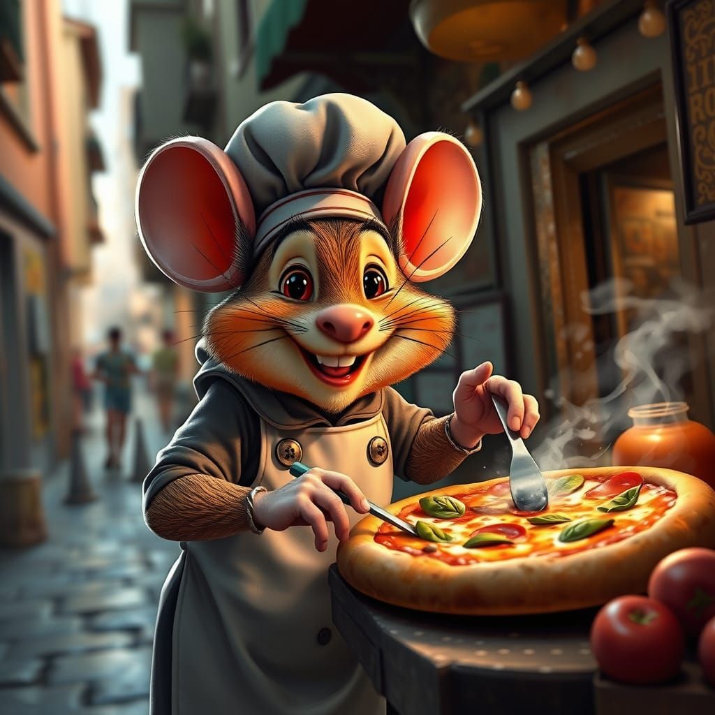 Whimsical Italian Street Chef Mouse Creates Pizza Masterpiec...