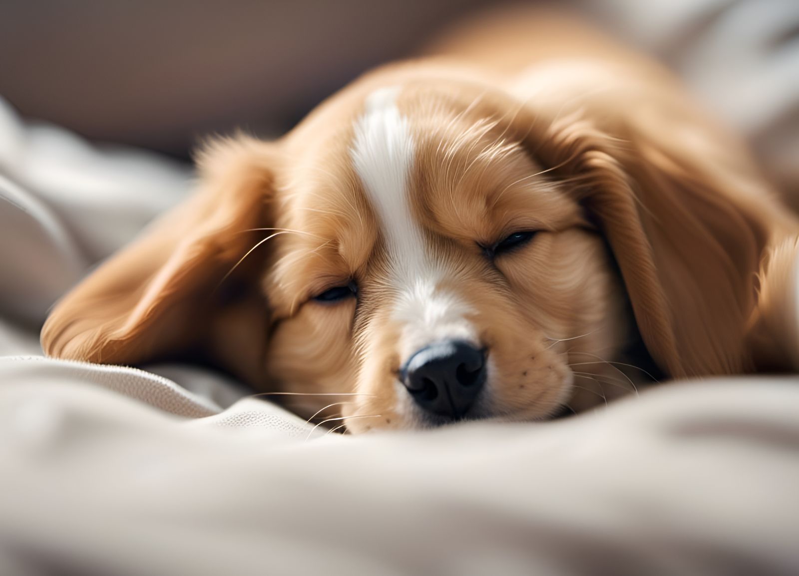 Cute Sleepy Puppy Dog Resting in Bed