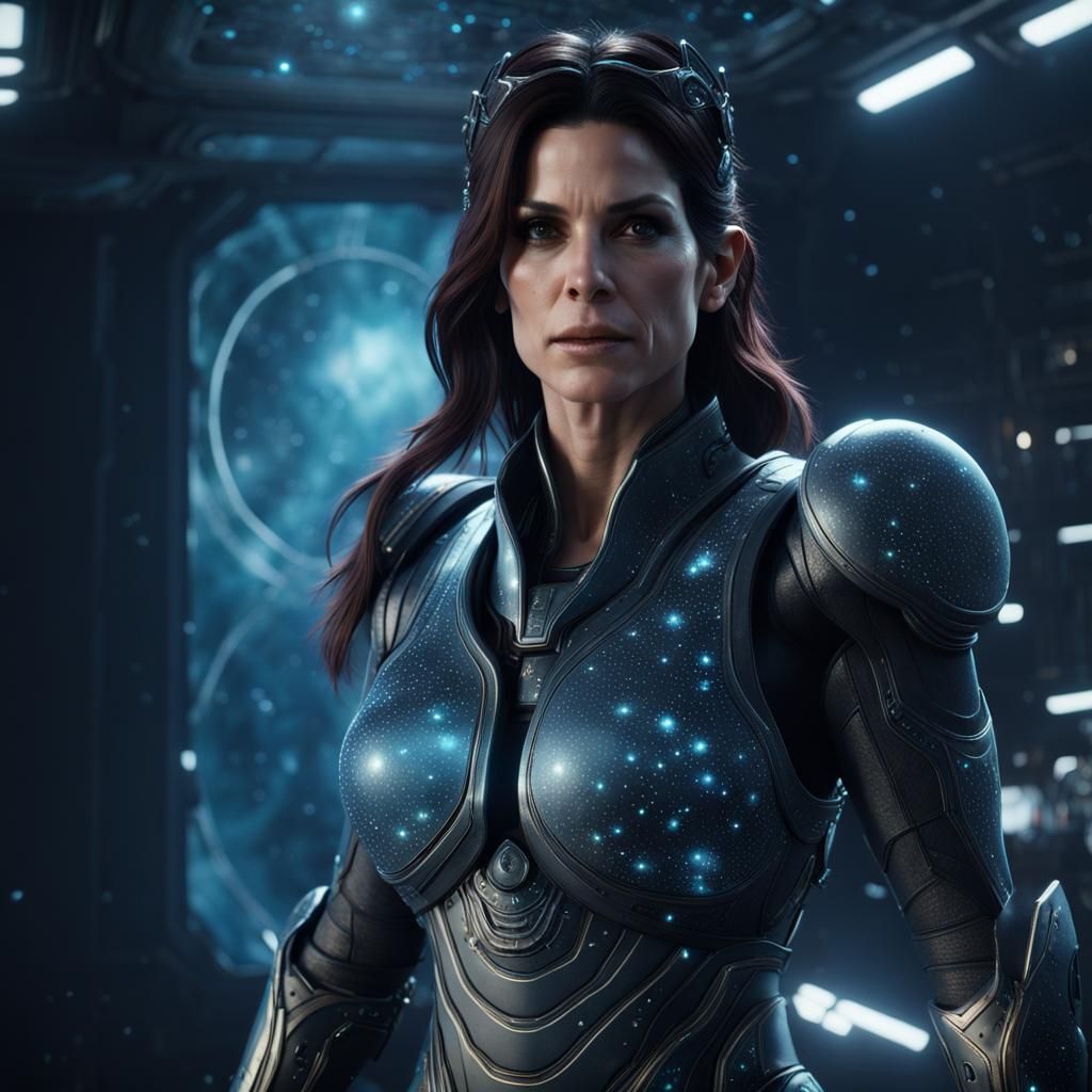 Sandra Bullock as Aquarius in 3D Cinematic Style