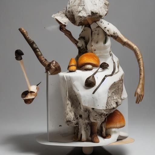 Loden Sculptures Searching for Mushrooms in 1970s Style