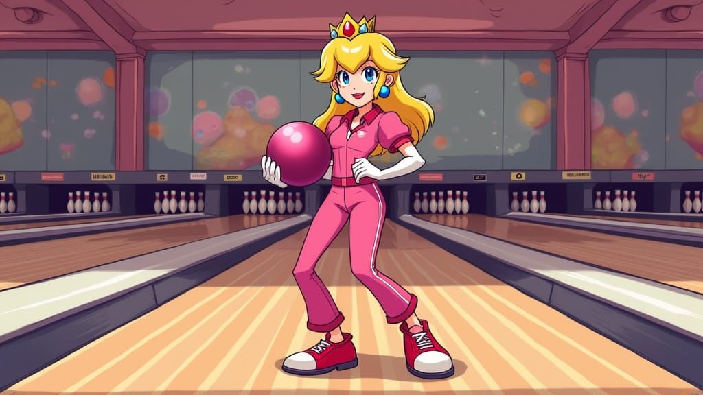 Princess Peach in a Pink Bowling Outfit