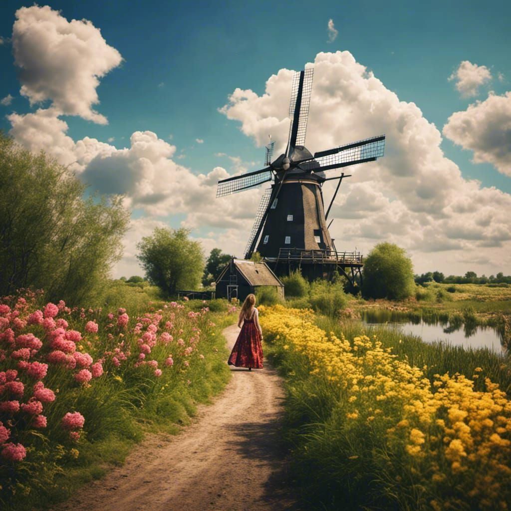 Kinderdijk Windmills on a Summer Day