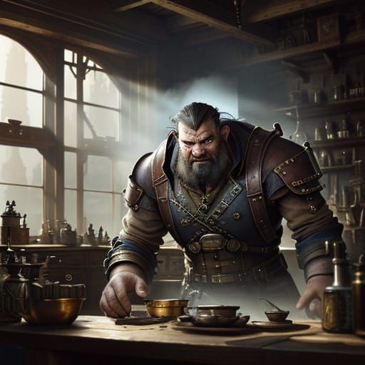 Steampunk Troll Tinkering in Workshop