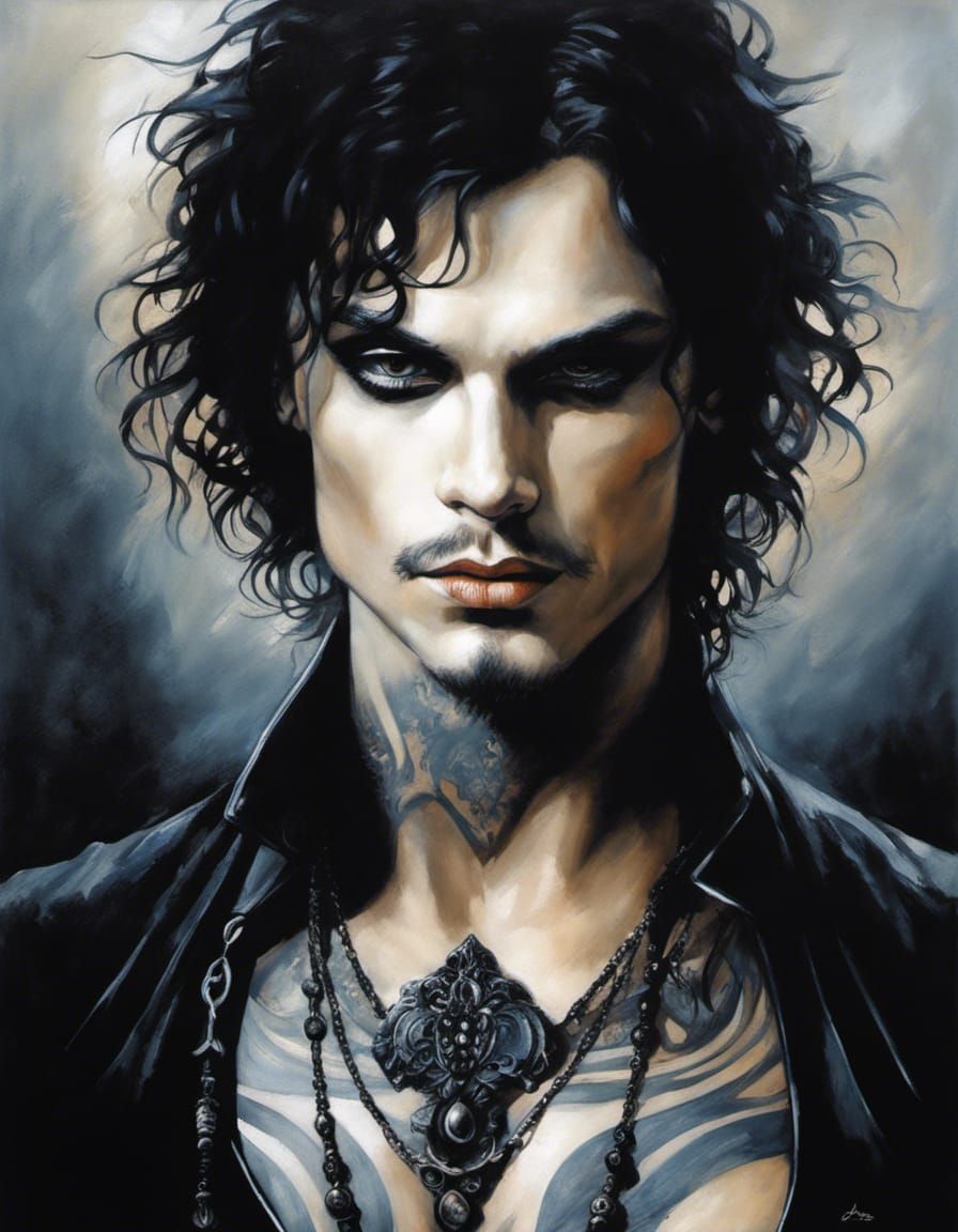 Gothic Oil Painting: Young Man in Emo Style