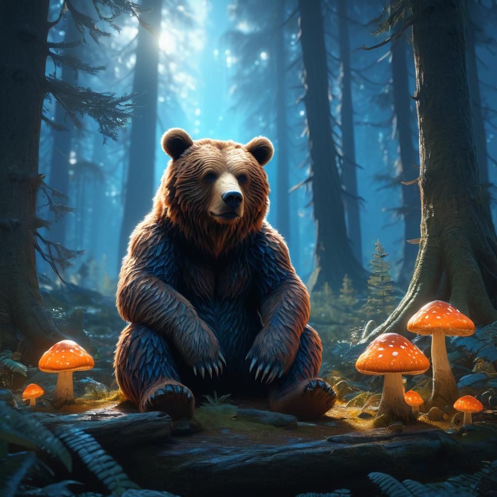 Mystical Alien-Bear Creature in a Forest
