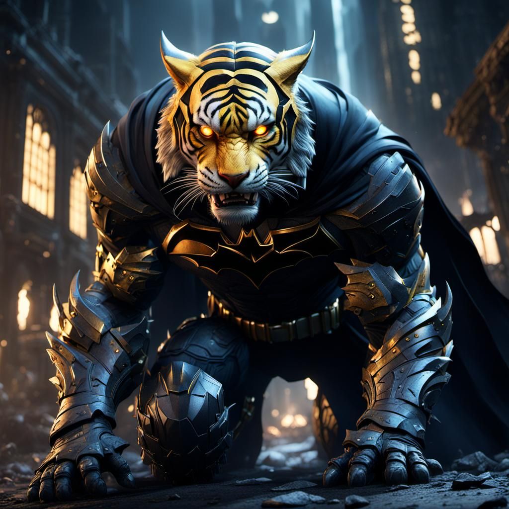 Fierce Tiger Like Batman: Detailed Matte Painting