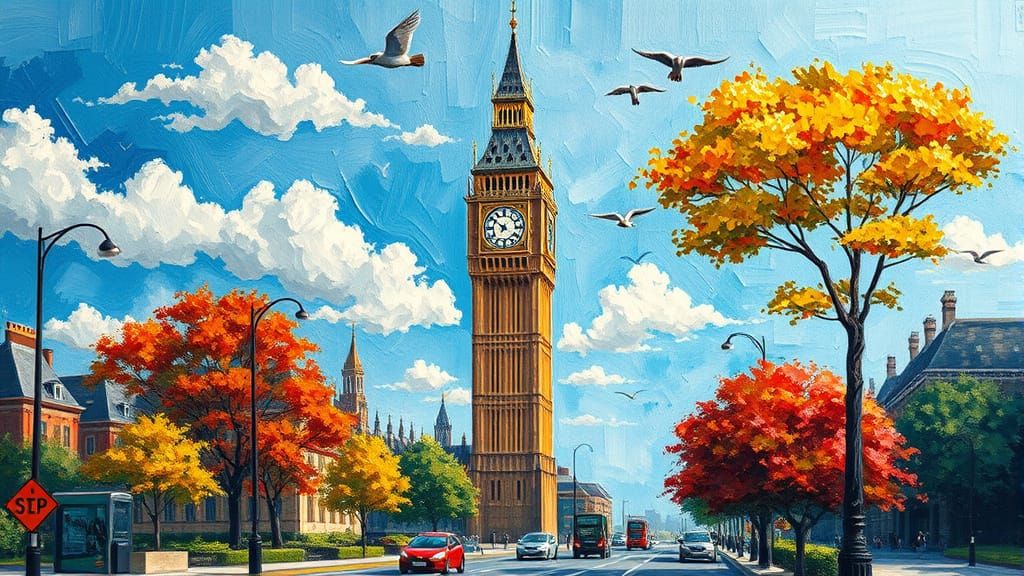 London's Big Ben in Neo-Impressionist Oil Painting